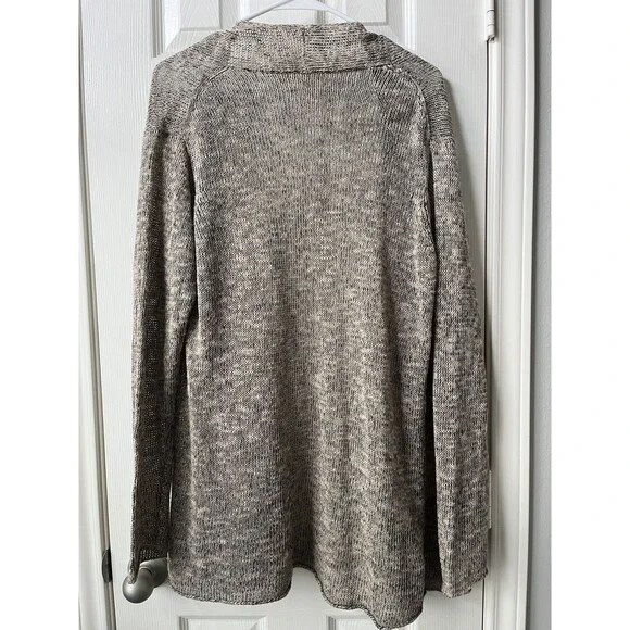 Eileen Fisher Gray Open Long Knit Cardigan Organic Linen Cotton Office Large - Picture 2 of 9